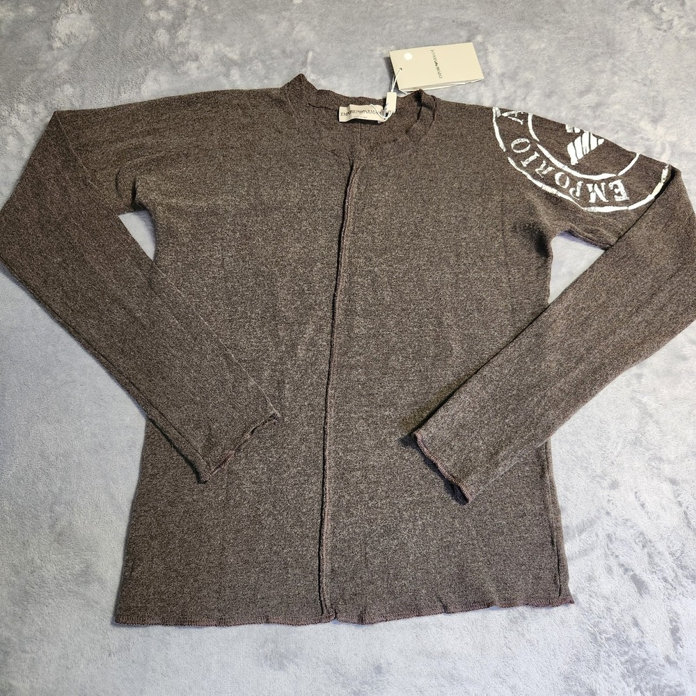 New Emporio Armani Deadstock Brown Logo Knit Sweater Top Size XL Luxury Italian